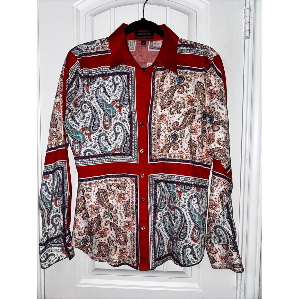 Paperwhite Red and White Paisley Patchwork Button-Down Shirt
